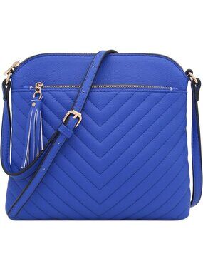 Women's Blue Smoke Chevron Quilted Medium Tassel Accent Shoulder Crossbody Bag